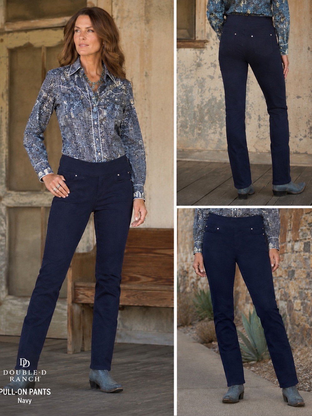 Double D Ranchwear Scalloped Pocket women's pull-on dress pants navy blue Size M
